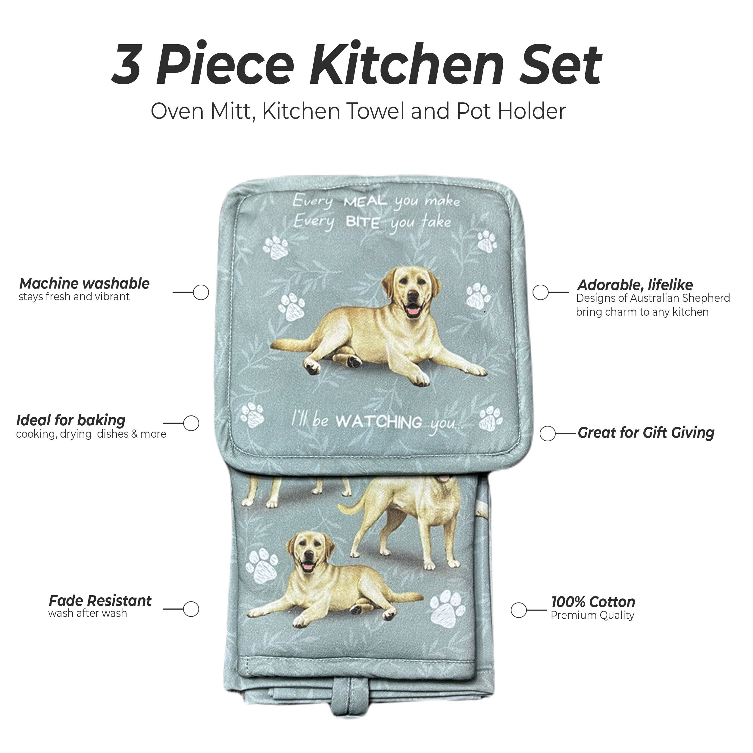Labrador, yellow, oven mitt set
