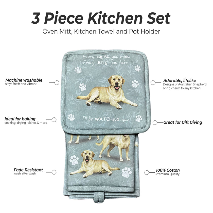 Labrador, yellow, oven mitt set