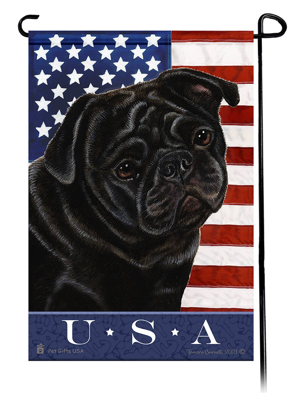 Pug Black True Blue Garden Flag