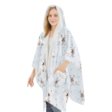 Westie Snugg Wraps with Hoodie – Ultra Soft Sherpa Fleece Wrap for Pet Lovers