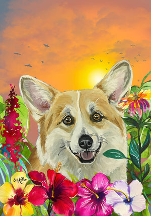 Corgi - Hippie  Tropical Summer Garden Flag