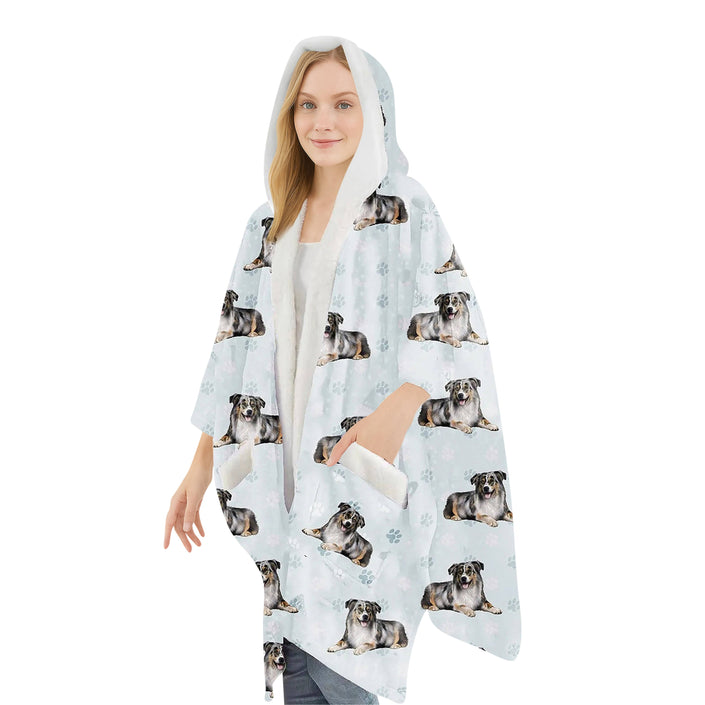 Australian Shepherd Snugg Wraps with Hoodie – Ultra Soft Sherpa Fleece Wrap for Pet Lovers