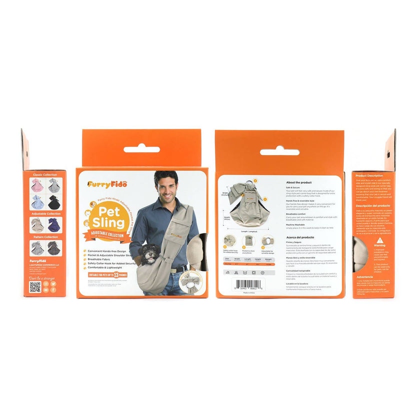 Furry Fido Khaki Adjustable Pocket Pet Sling