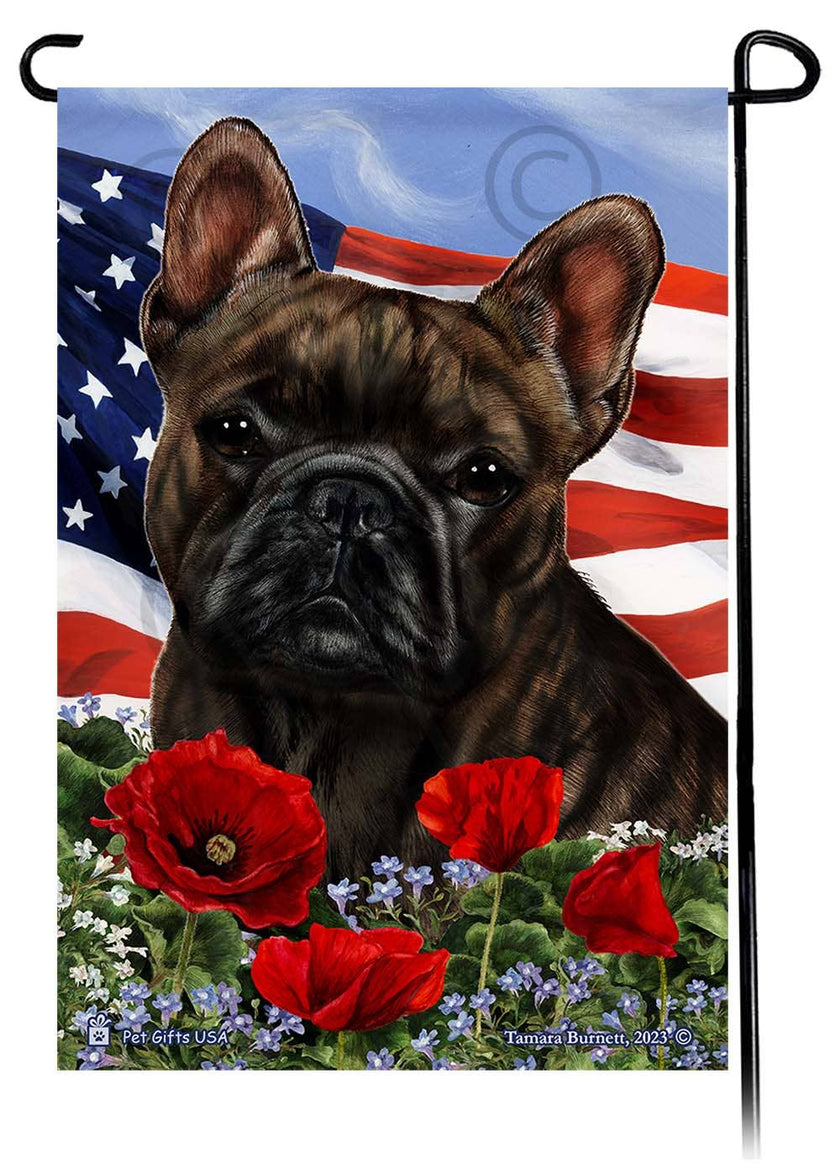 French Bulldog Brindle - Patriotic Flowers Garden Flag