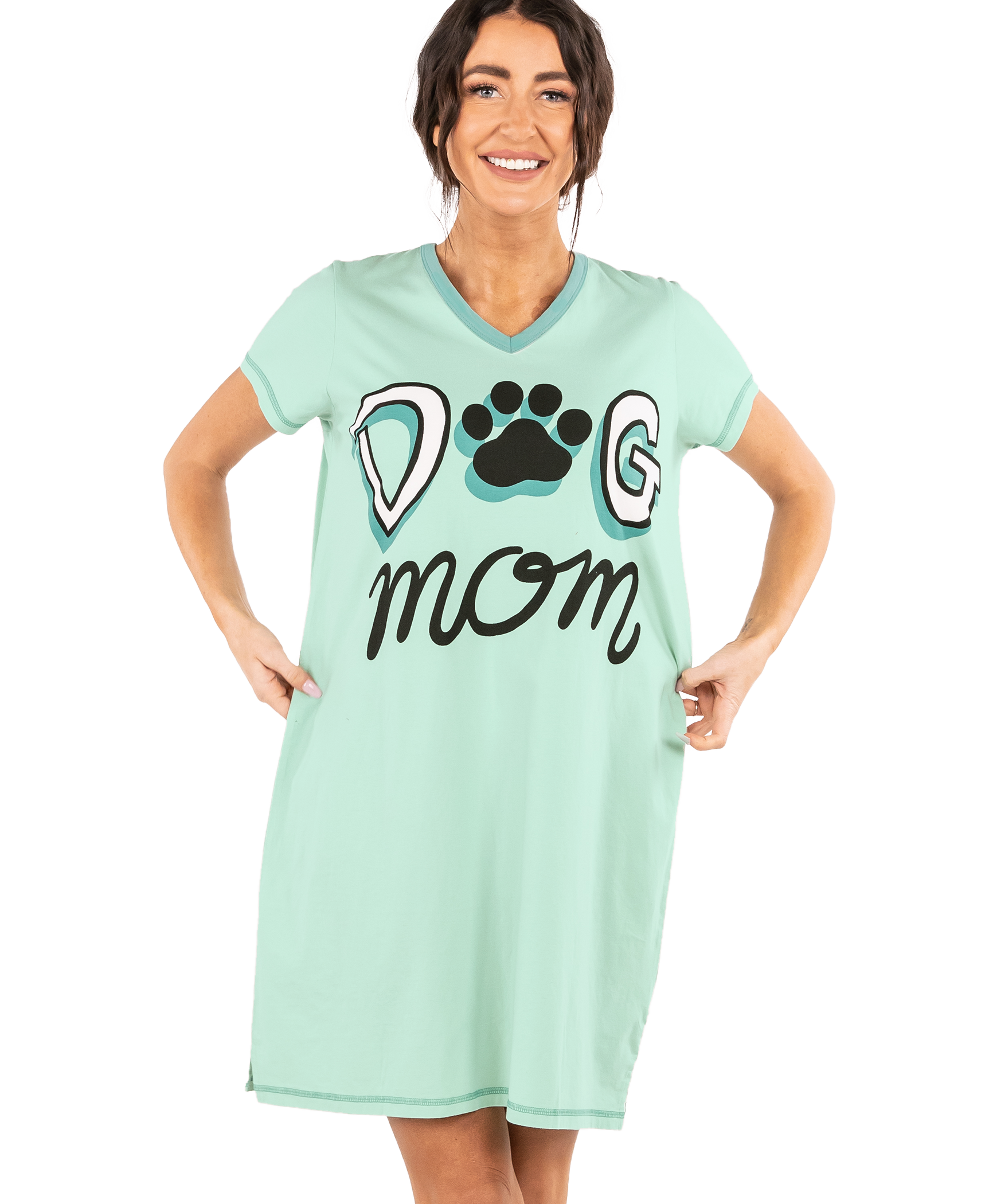 PJ Nightgown Dog Mom V-Neck Nightshirt