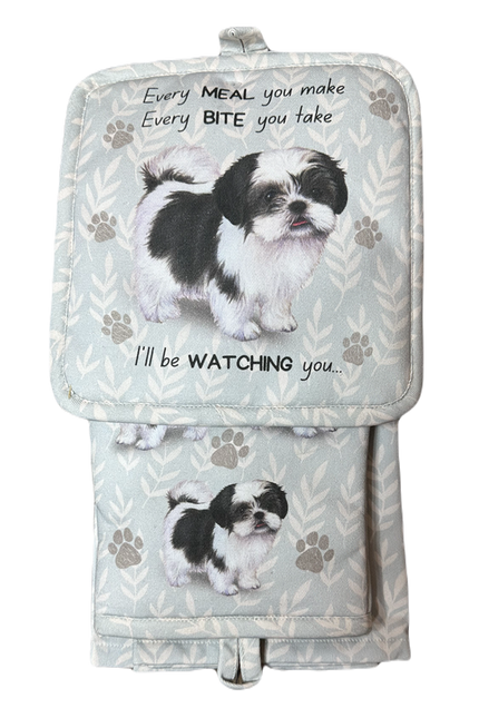 Shih TzuBlack and White, oven mitt set