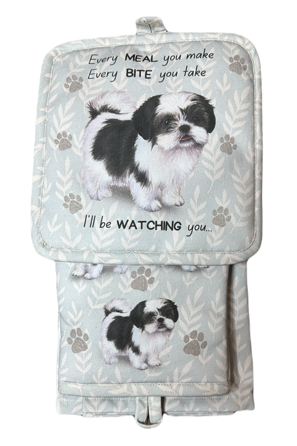 Shih TzuBlack and White, oven mitt set