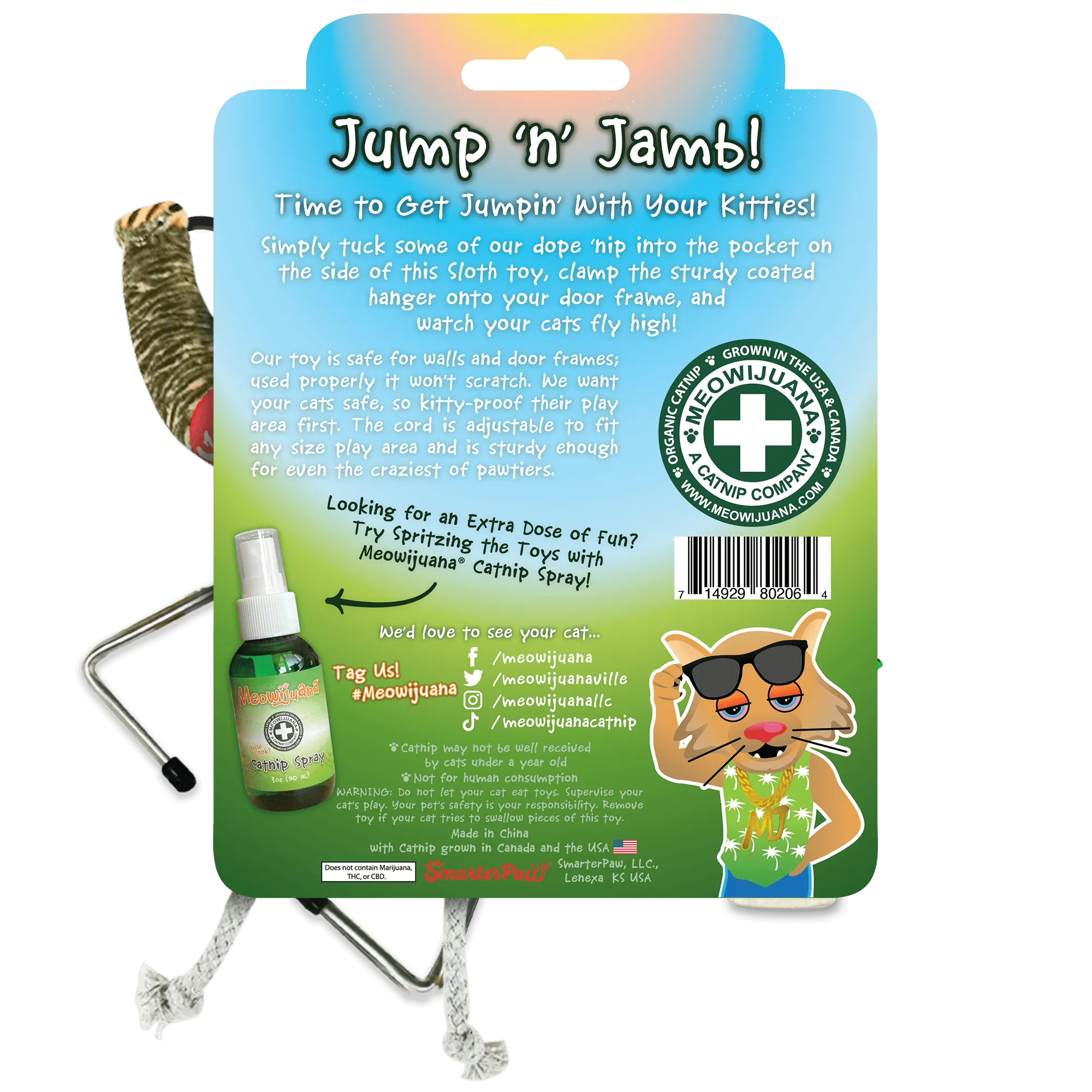 Meowijuana® Jump 'n' Jamb Get Wild Sloth Interactive Cat Toy