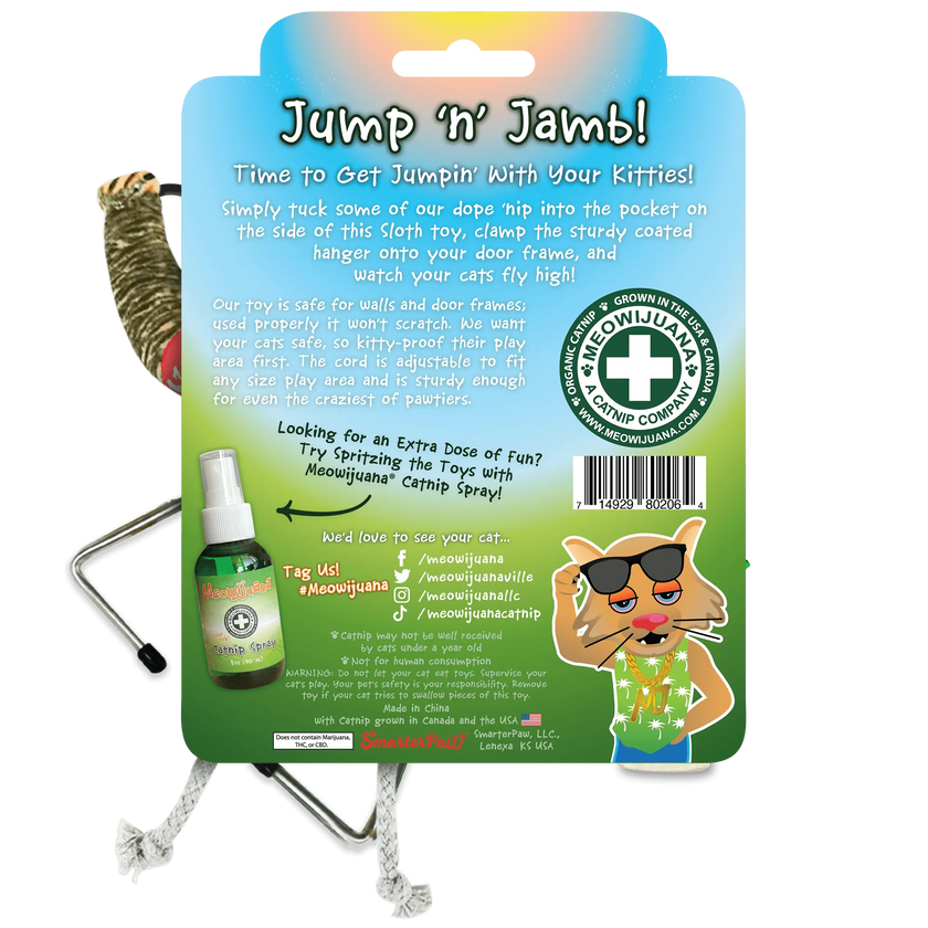 Meowijuana® Jump 'n' Jamb Get Wild Sloth Interactive Cat Toy