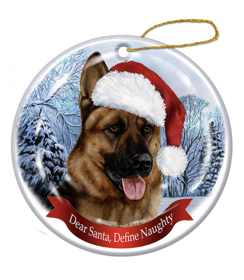 German Shepherd Santa Hat Dog Porcelain  Ornament