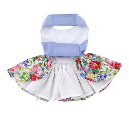 Blue & White Pastel Pearls Floral Dog Dress W/Matching Leash