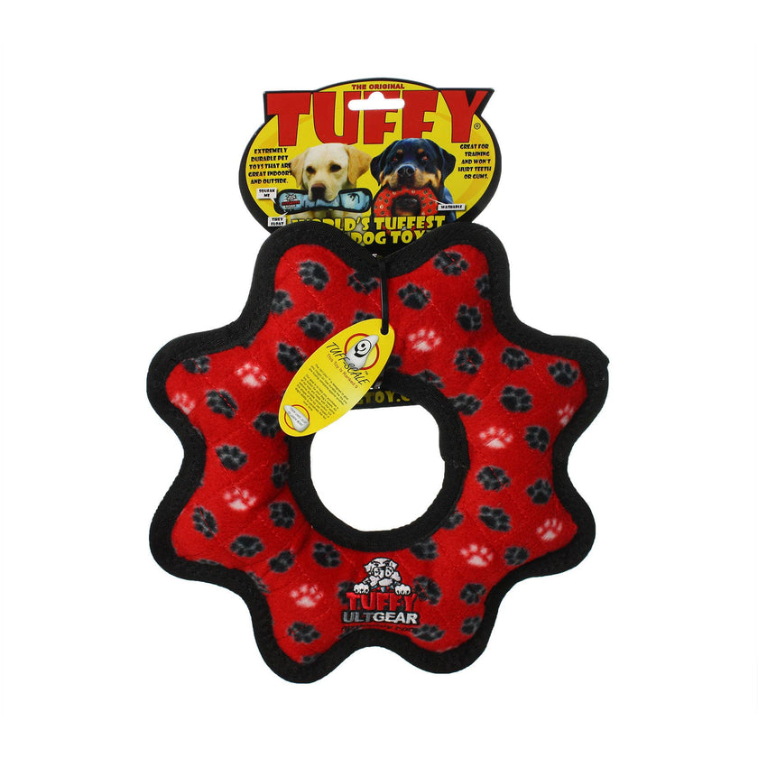 Tuffy Ultimate Gear Ring - Red Paw, Squeaky Dog Toy