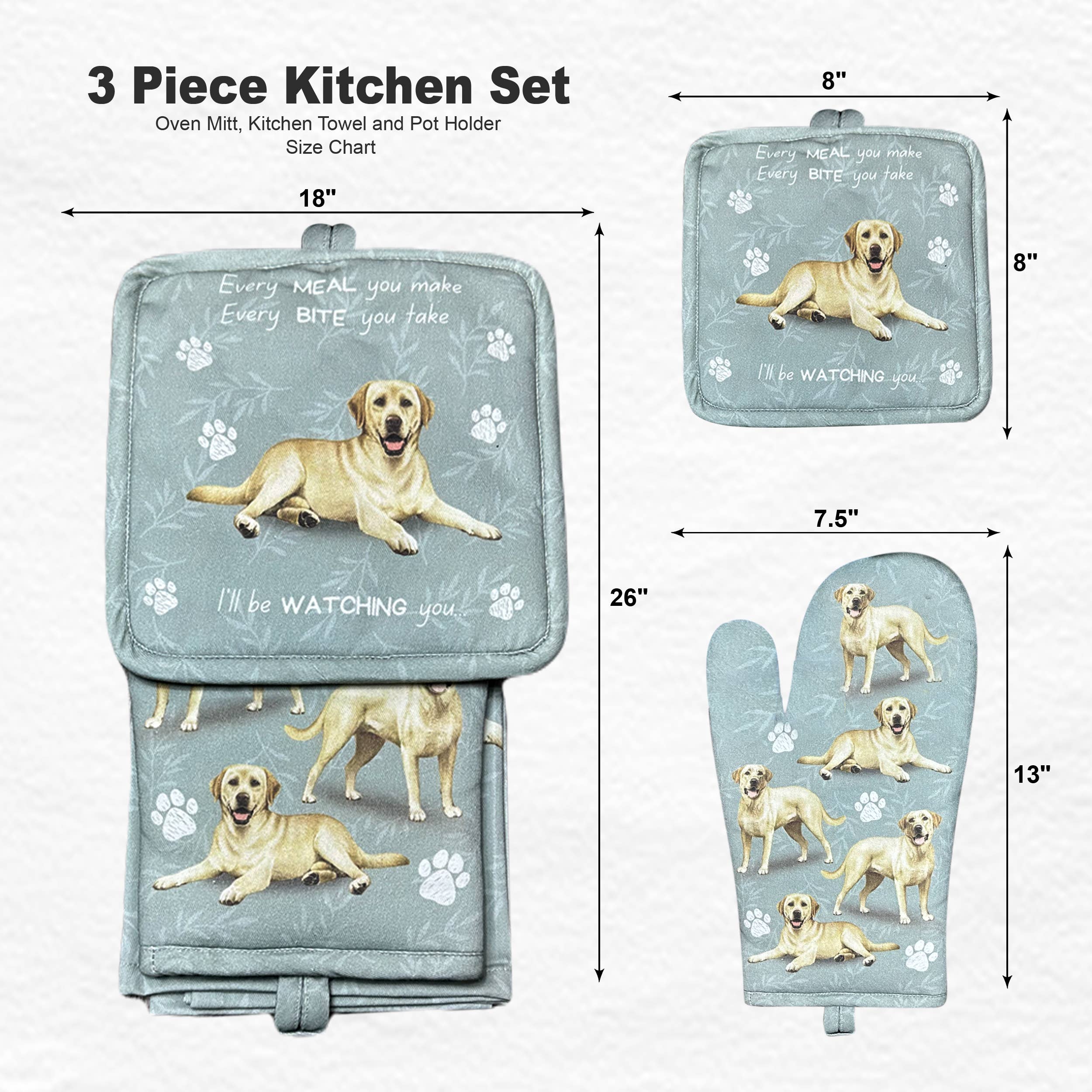 Labrador, yellow, oven mitt set