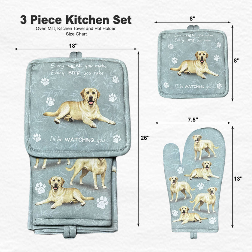 Labrador, yellow, oven mitt set