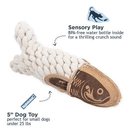 Dog Toy Fish Natural Leather Crunch Fish Rope Toy
