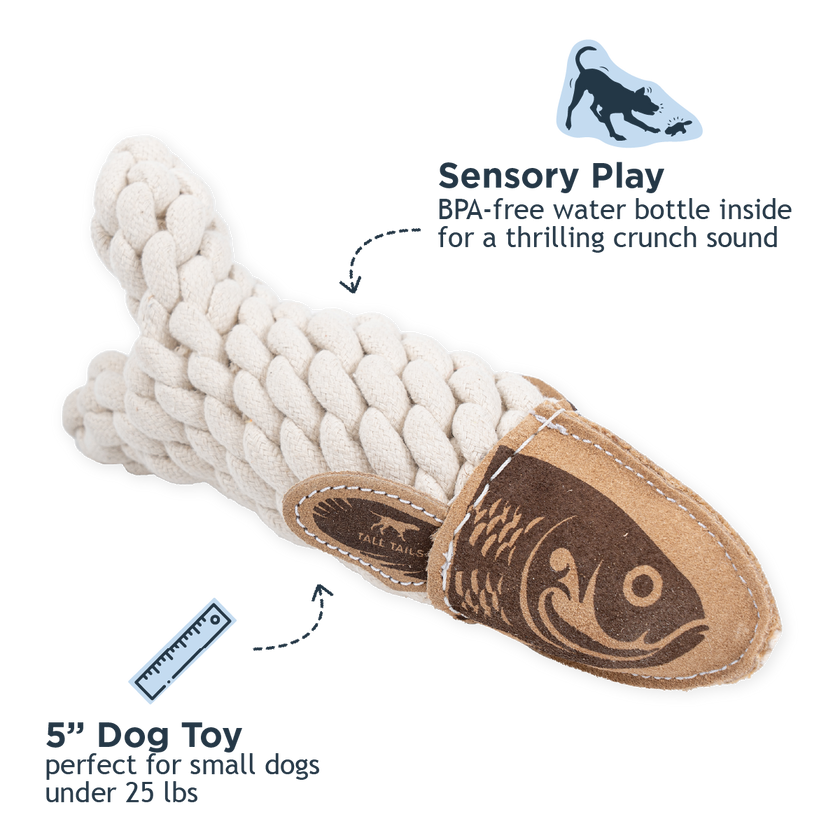 Dog Toy Fish Natural Leather Crunch Fish Rope Toy