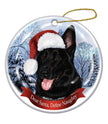 German Shepherd (Black) Santa Hat Dog Porcelain  Ornament