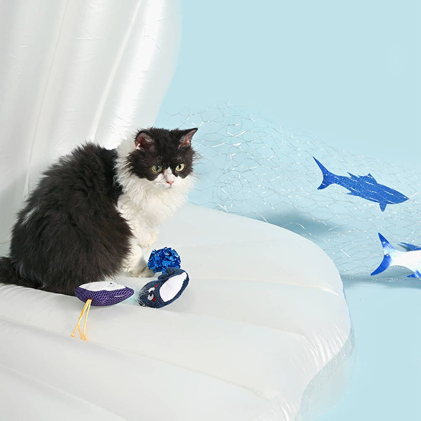 Cat Toy Whale Stingray Interactive Play Catnip Filled Plush Toy Set