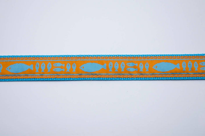 Batik Fish Teal on Orange Side Release Buckle Clip Dog Collar