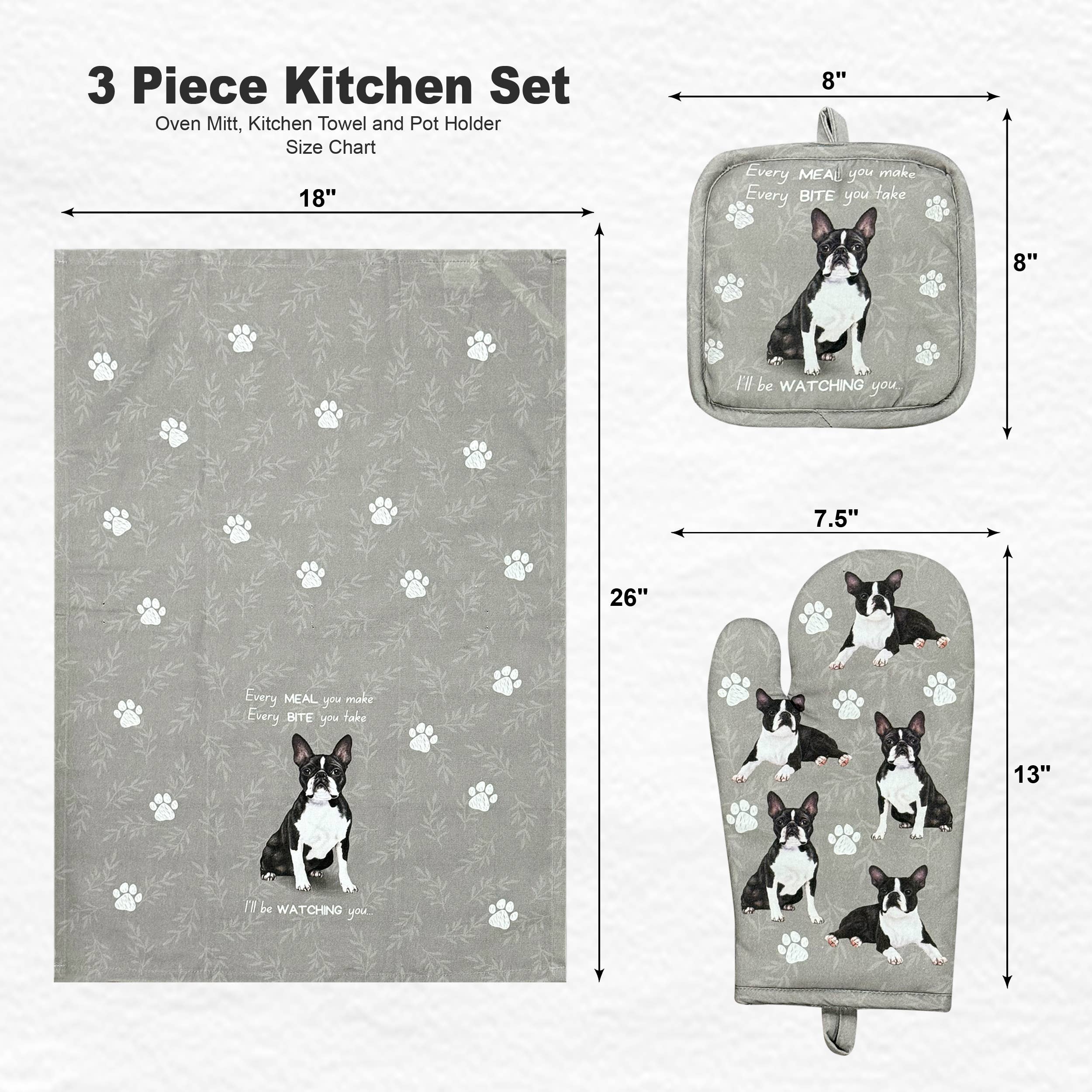 Boston Terrier, oven mitt set