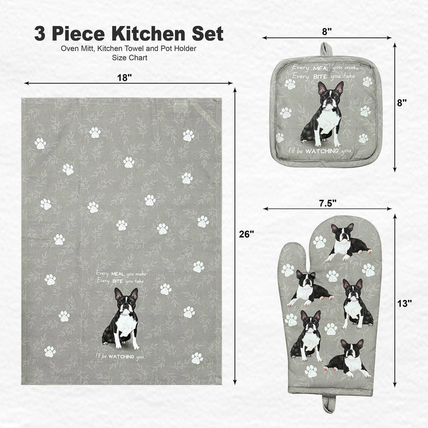 Boston Terrier, oven mitt set