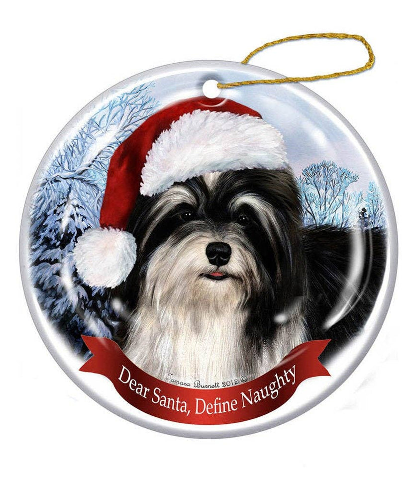 Havanese (Black & White) Santa Hat Dog Porcelain  Ornament