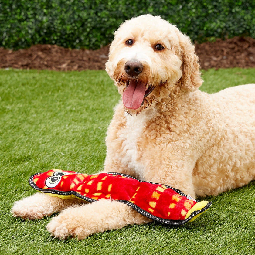 Outward Hound Tough Seamz Snake Durable Plush Dog Toy Red LG