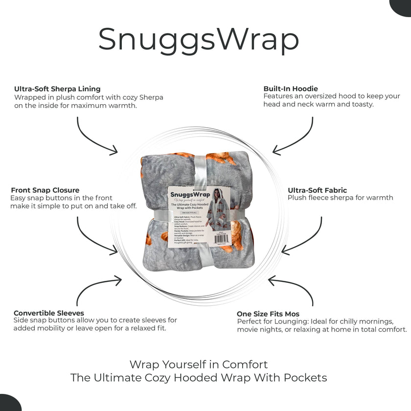 Tabby Orange Snugg Wraps with Hoodie – Ultra Soft Sherpa Fleece Wrap for Pet Lovers