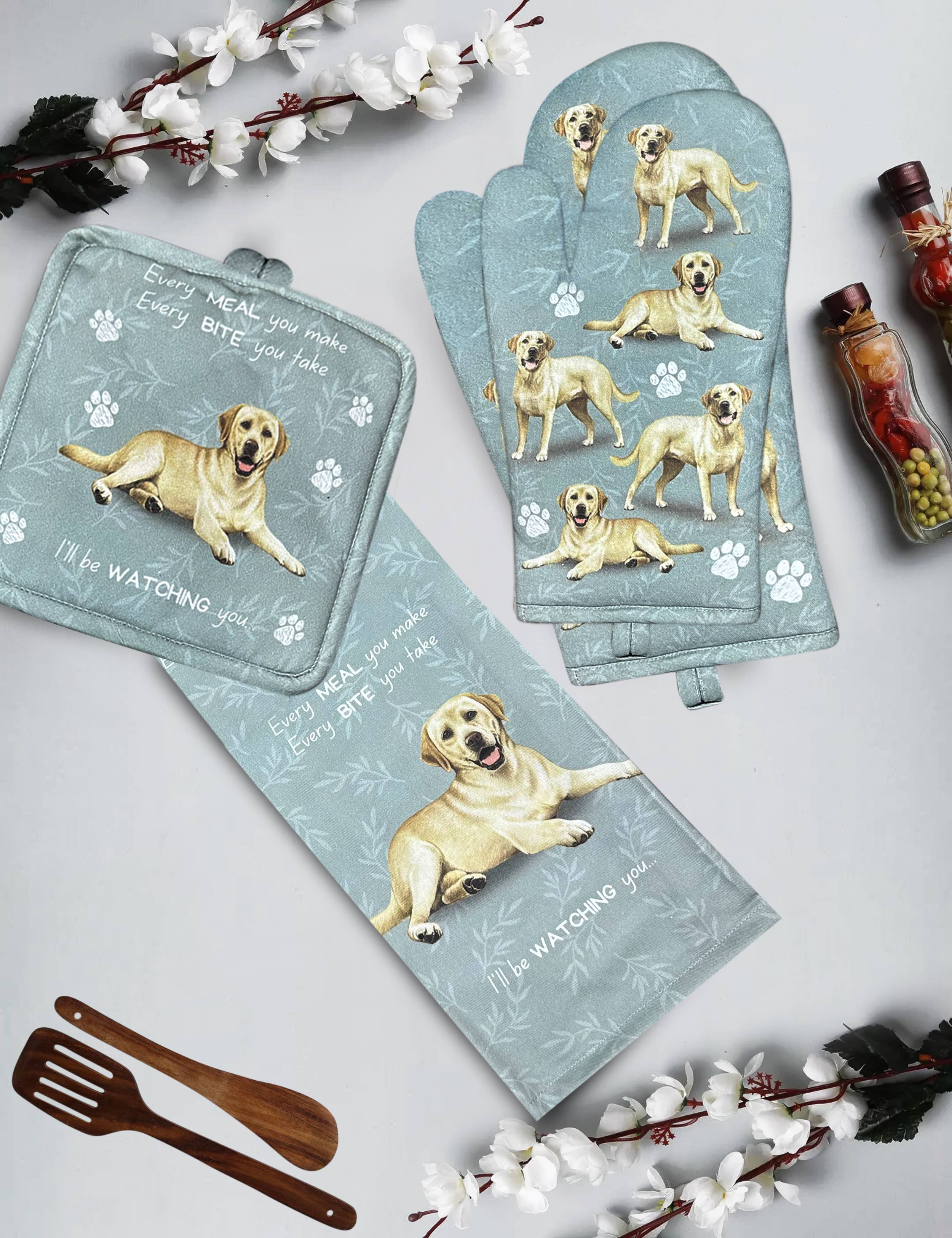 Labrador, yellow, oven mitt set