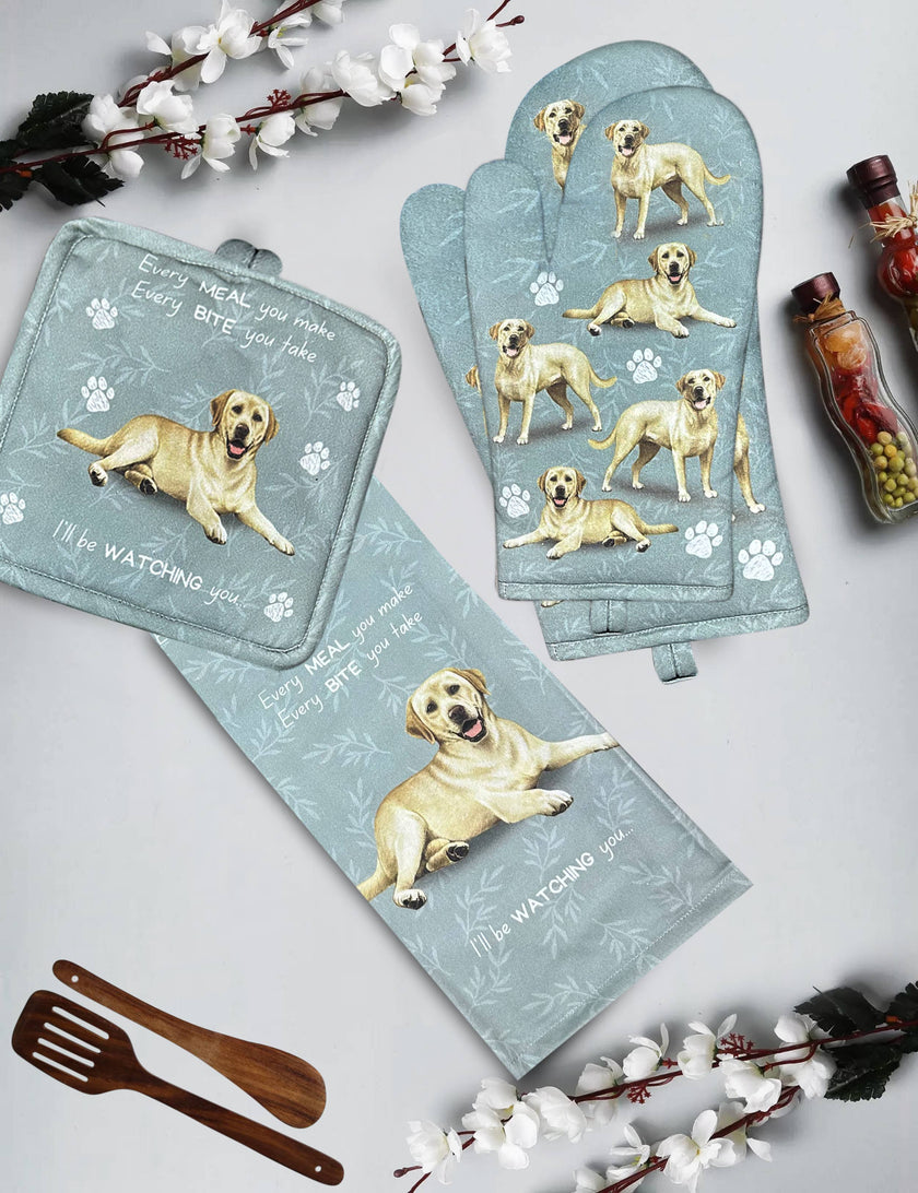 Labrador, yellow, oven mitt set