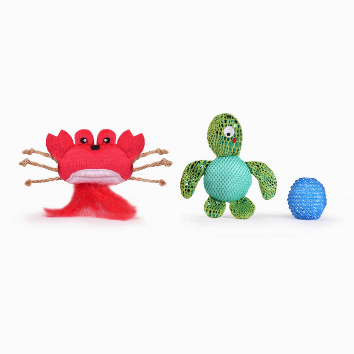 Cat Toy Sea Turtle and Crab Catnip Filled Plush Interactive Catnip Toy Set