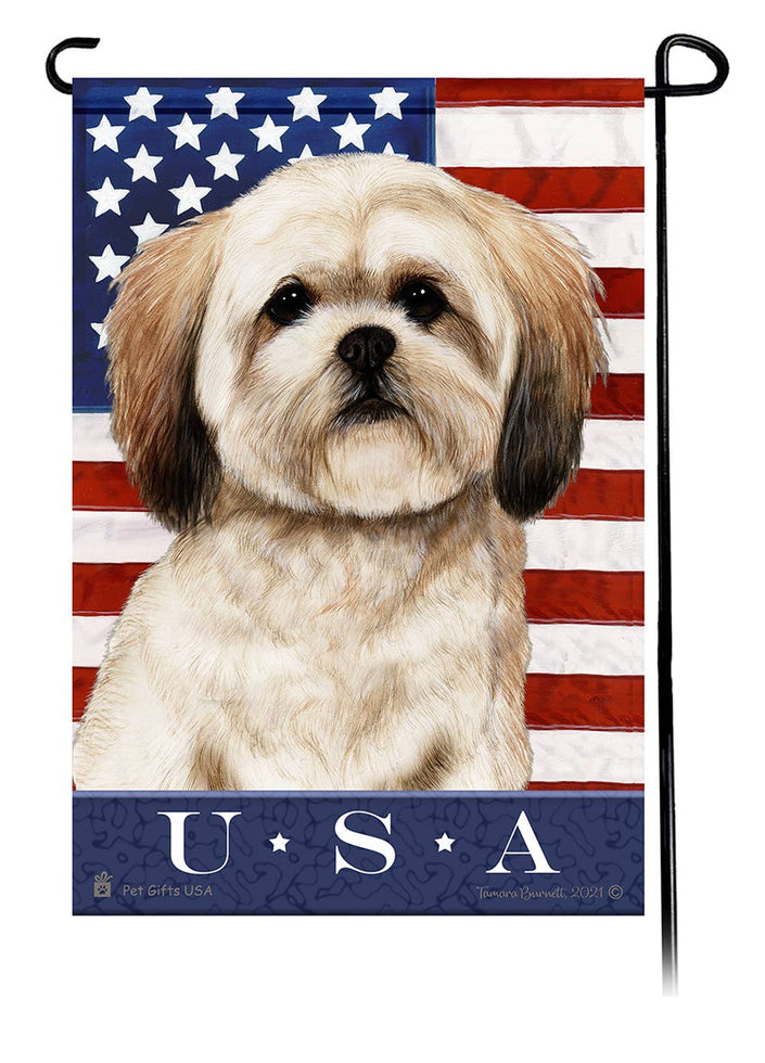This Lhasa Apso Brown USA American Garden Flag is a testament to the beauty of your favorite breed and the American Flag. 