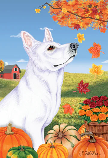 German Shepherd, White Garden Flag (Fall)