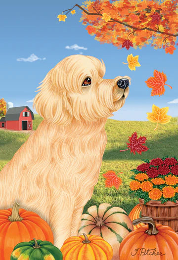 Goldendoodle White Garden Flag (Fall)