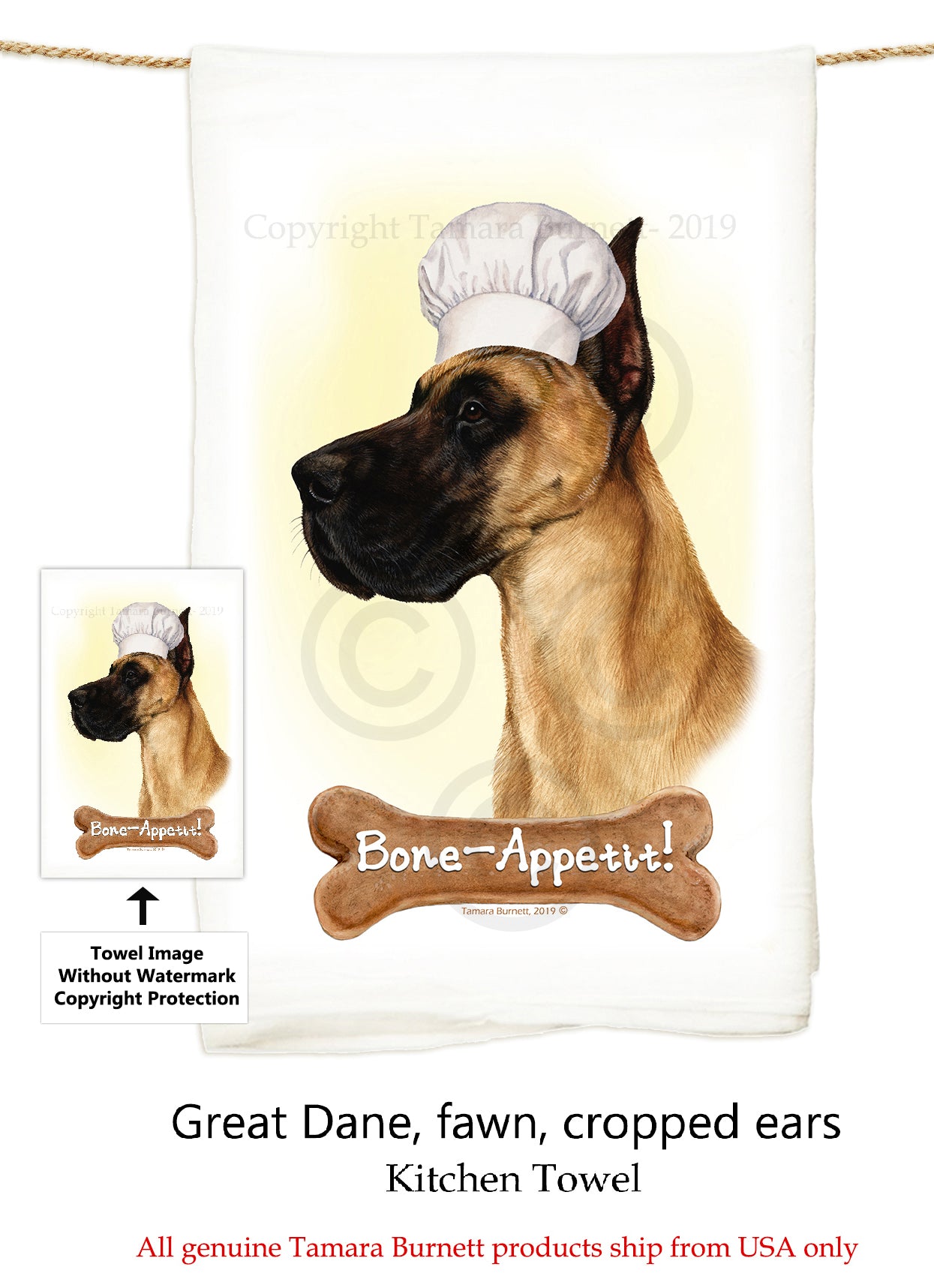 Great Dane Fawn Cropped Flour Sack Kitchen Towel