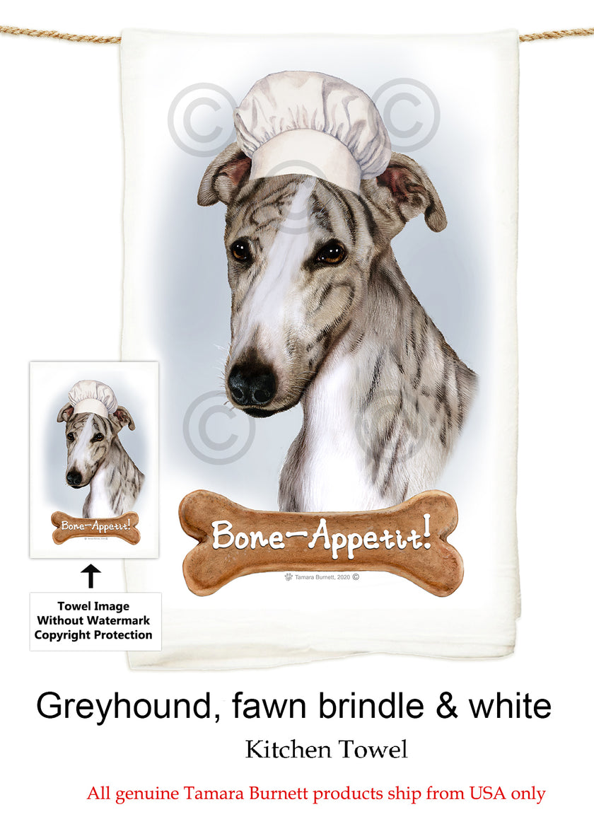 Greyhound Grey Brindle & White Flour Sack Kitchen Towel