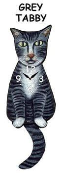 Grey Tabby Cat Wagging Tail Clock