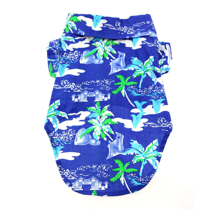Pet Clothing Ocean Blue and Palms Hawaiian Camp Shirt