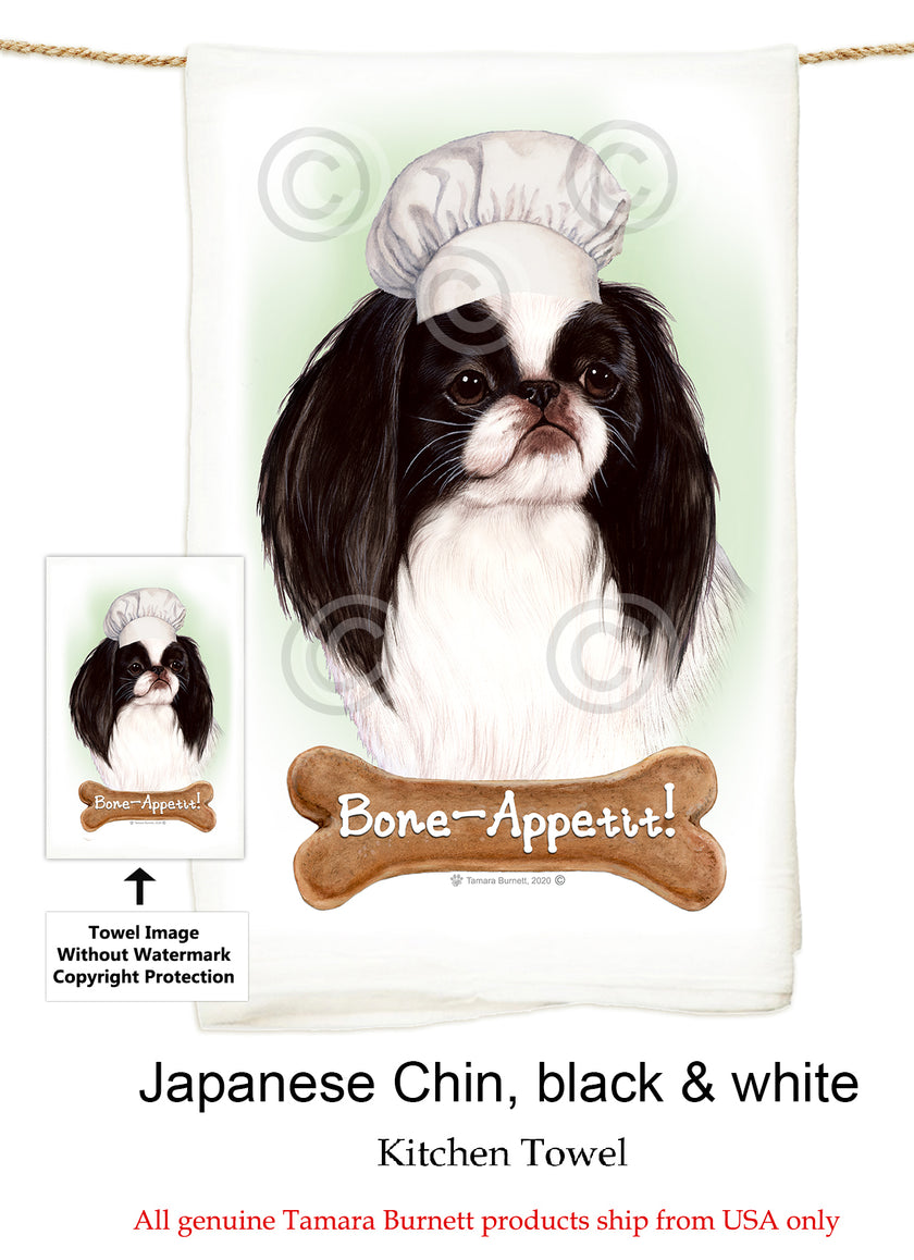 Japanese Chin Black & White Flour Sack Kitchen Towel