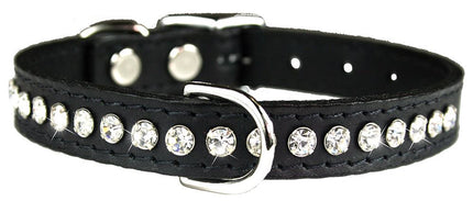 Leather & Jewels- REAL Leather Dog Collar Black