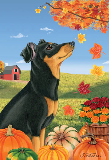 Miniature Pinscher Uncropped Garden Flag (Fall)