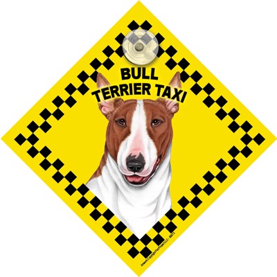 Bull Terrier Brown and White Taxi Car Sign