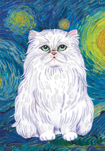 Persian White Cat Starry Night Garden Flag