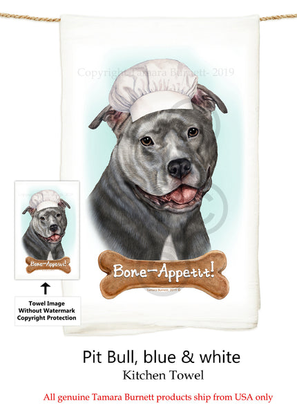 Pit Bull Blue Uncropped Flour Sack Kitchen Towel