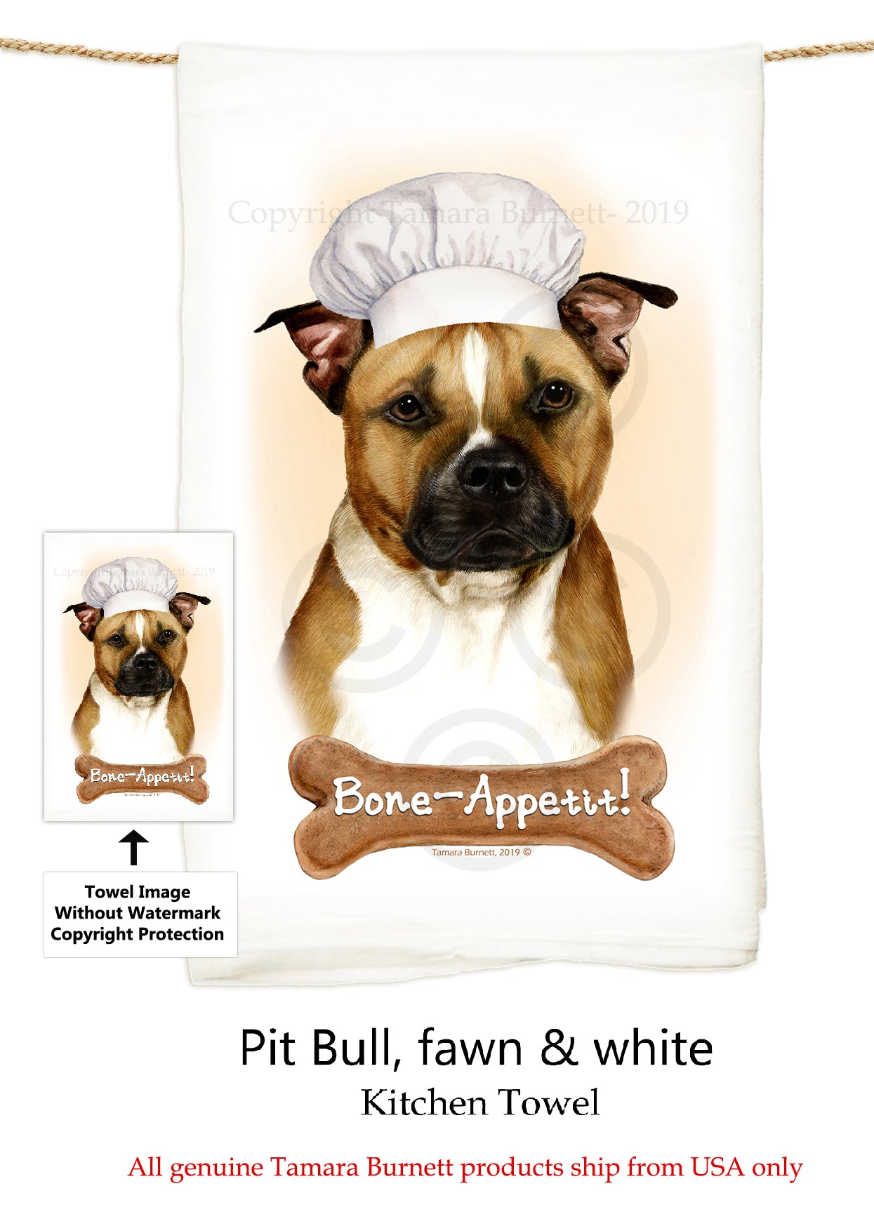 Pit Bull Brown and White Uncropped Flour Sack Kitchen Towel