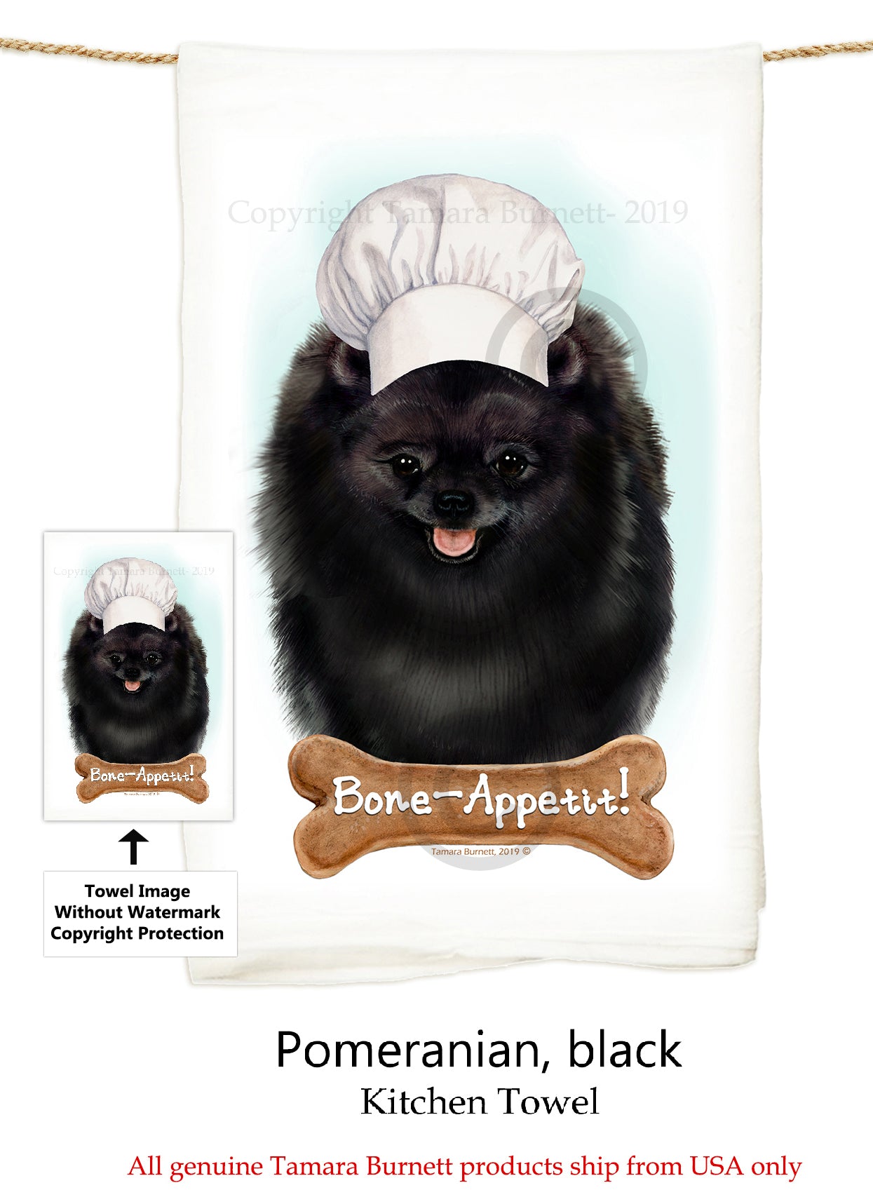 Pomeranian Black Flour Sack Kitchen Towel