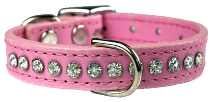 Leather & Jewels REAL Leather Dog Collar- Rose