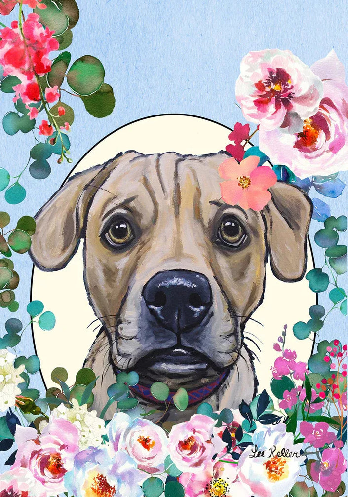 Puggle With Flowers Garden Flag