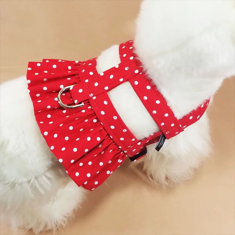 Red Polka Dot Ruffle Dog Harness