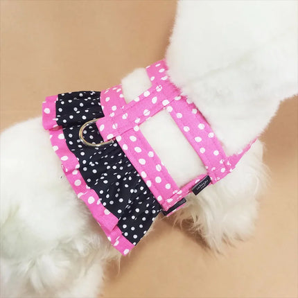 Pink Black Polka Dot Ruffle Dog Harness